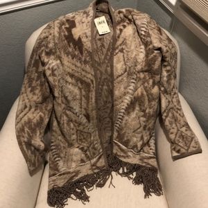 New Lucky Brand Boho Tan Cardigan Size L